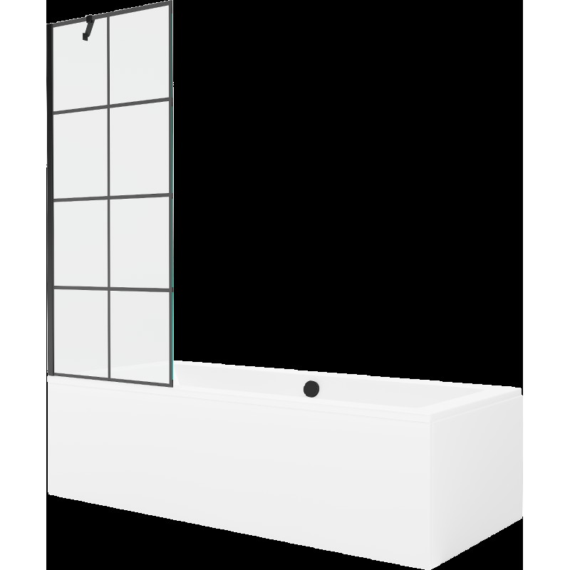 Mexen Cube cadă dreptunghiulară de 170 x 80 cm cu panouri si paravan cu 1 aripă 70 cm, Model negru - 550517080X9507007077