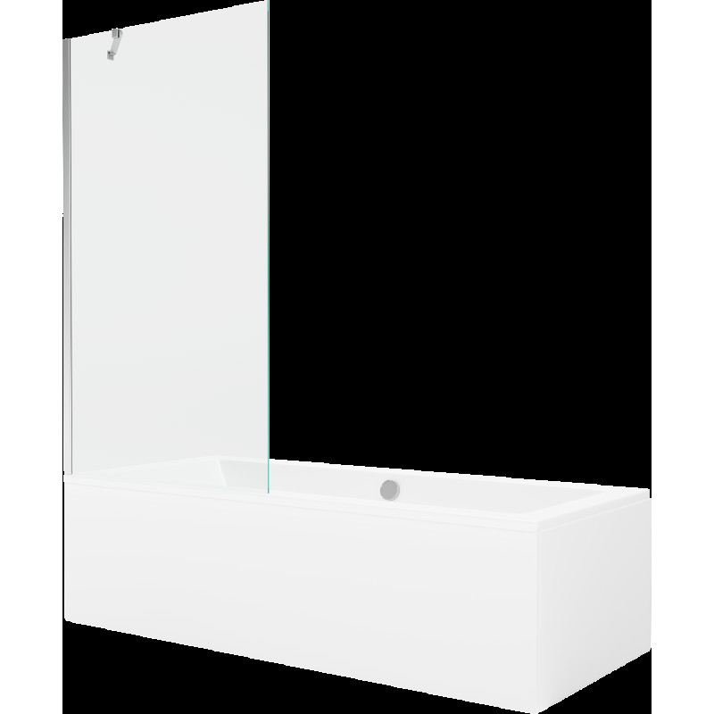 Mexen Cube cadă dreptunghiulară de 170 x 80 cm cu panouri si paravan cu 1 aripă 90 cm, transparent, crom - 550517080X9509000001