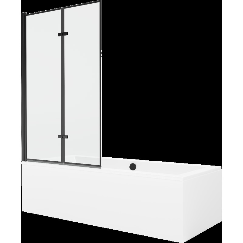 Mexen Cube cadă dreptunghiulară de 170 x 80 cm cu panouri si paravan cu 2 aripi 100 cm, Model negru - 550517080X9210027070