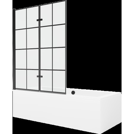 Mexen Cube cadă dreptunghiulară de 180 x 80 cm cu panouri si paravan cu 2 aripi 120 cm, Model negru - 550518080X92120027077