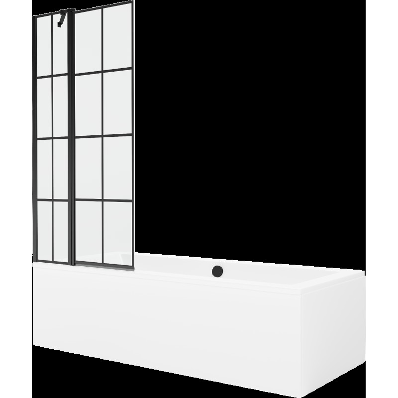 Mexen Cube cadă dreptunghiulară de 180 x 80 cm cu panouri si paravan cu 1 aripă 80 cm, Model negru - 550518080X9408117077