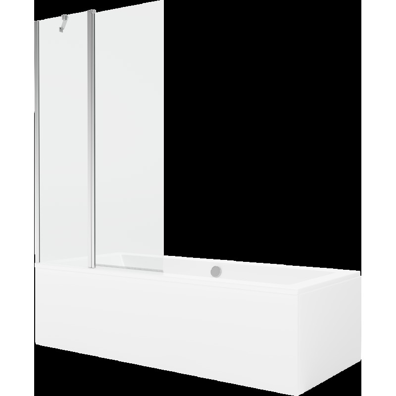 Mexen Cube cadă dreptunghiulară de 180 x 80 cm cu panouri si paravan cu 1 aripă 100 cm, transparent, crom - 550518080X9410110100