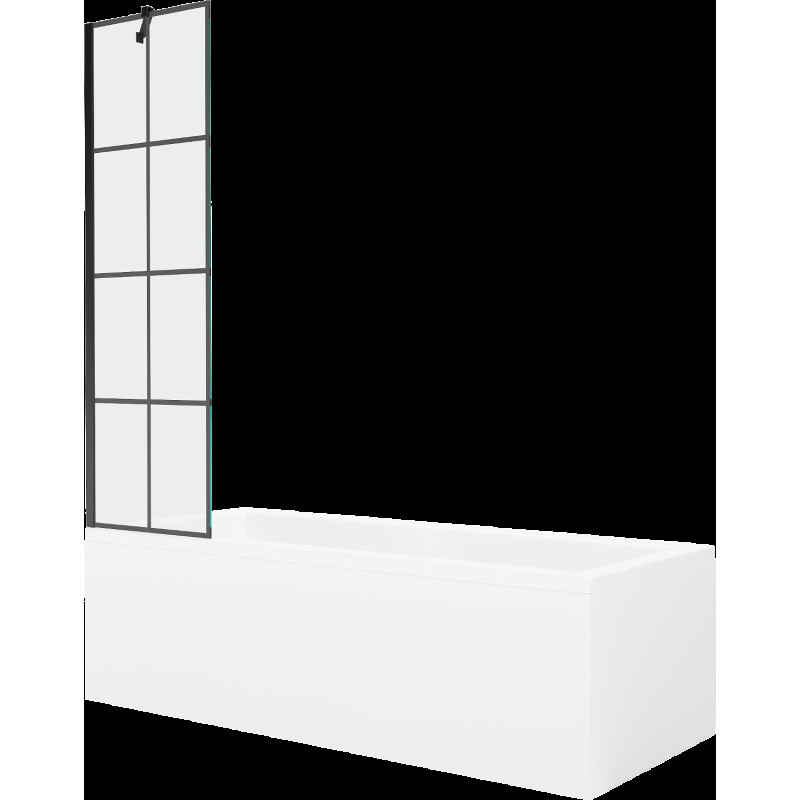 Mexen Cubik cadă dreptunghiulară de 150 x 70 cm cu panouri si paravan cu 1 aripă 50 cm, Model negru - 550315070X9505007077