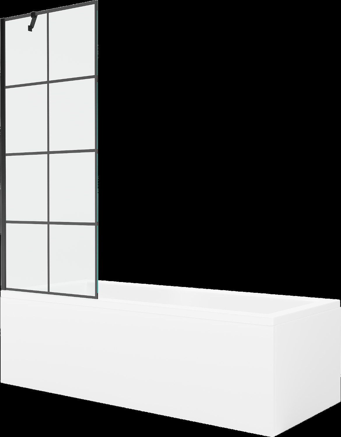 Mexen Cubik cadă dreptunghiulară de 150 x 70 cm cu panouri si paravan cu 1 aripă 70 cm, Model negru - 550315070X9507007077