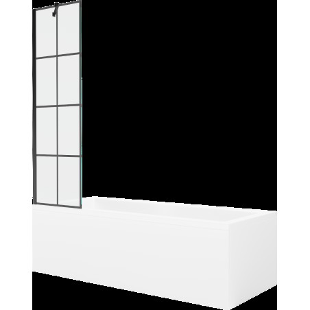 Mexen Cubik cadă dreptunghiulară de 160 x 70 cm cu panouri si paravan cu 1 aripă 50 cm, Model negru - 550316070X9505007077