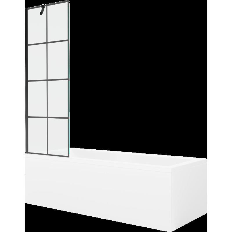 Mexen Cubik cadă dreptunghiulară de 160 x 70 cm cu panouri si paravan cu 1 aripă 60 cm, Model negru - 550316070X9506007077