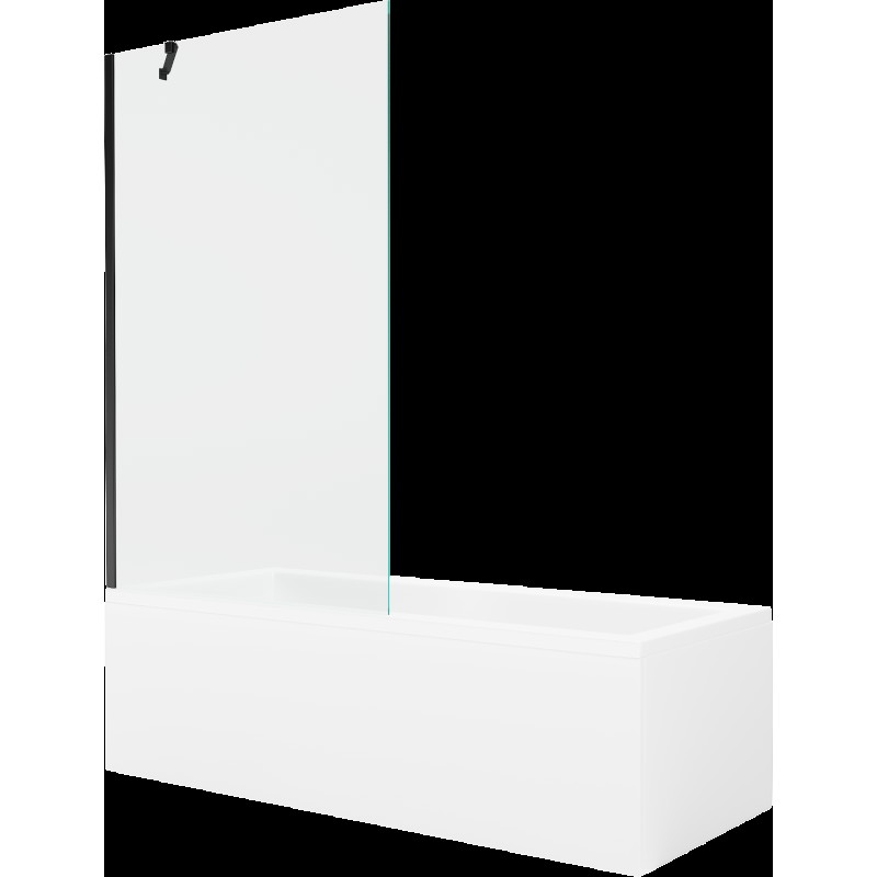 Mexen Cubik cadă dreptunghiulară de 160 x 70 cm cu panouri si paravan cu 1 aripă 100 cm, transparent, Neagră - 550316070X9510000