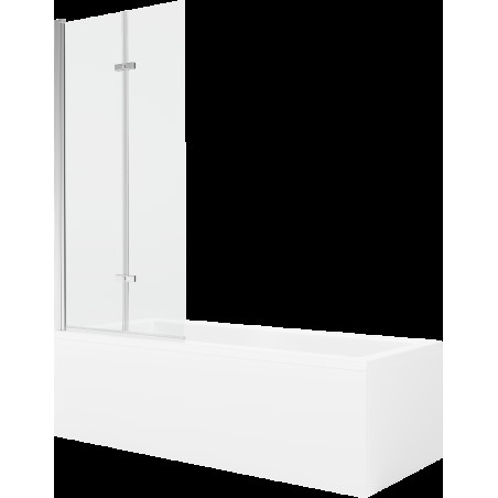 Mexen Cubik cadă dreptunghiulară de 160 x 70 cm cu panouri si paravan cu 2 aripi 80 cm, transparent, crom - 550316070X9208020100