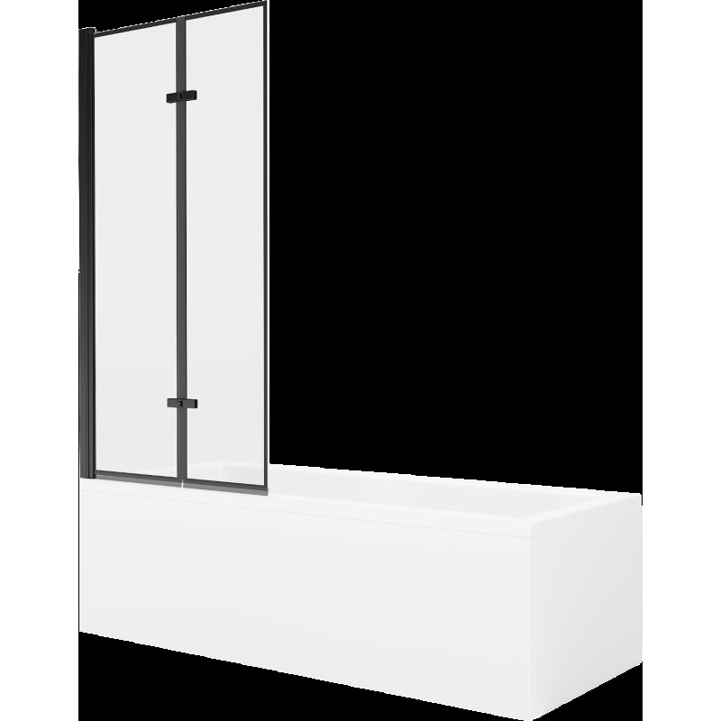 Mexen Cubik cadă dreptunghiulară de 160 x 70 cm cu panouri si paravan cu 2 aripi 80 cm, Model negru - 550316070X9208027070