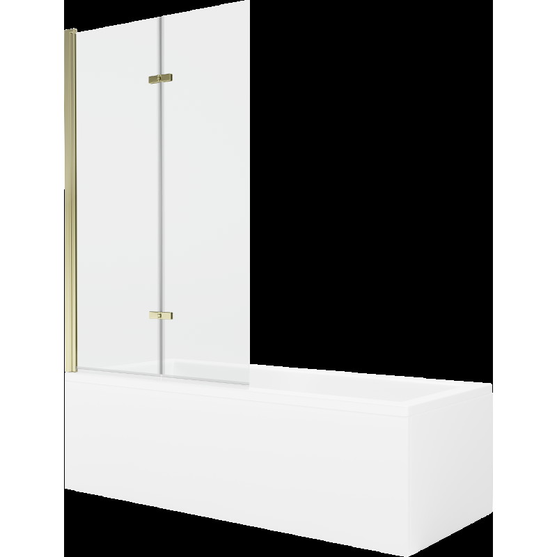 Mexen Cubik cadă dreptunghiulară de 160 x 70 cm cu panouri si paravan cu 2 aripi 100 cm, transparent, auriu - 550316070X92100250