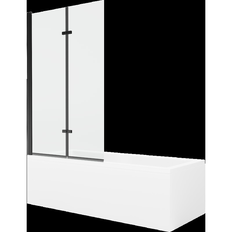 Mexen Cubik cadă dreptunghiulară de 160 x 70 cm cu panouri si paravan cu 2 aripi 100 cm, transparent, Neagră - 550316070X9210027