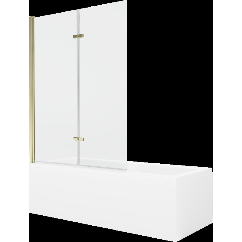 Mexen Cubik cadă dreptunghiulară de 160 x 70 cm cu panouri si paravan cu 2 aripi 120 cm, transparent, auriu - 550316070X92120250