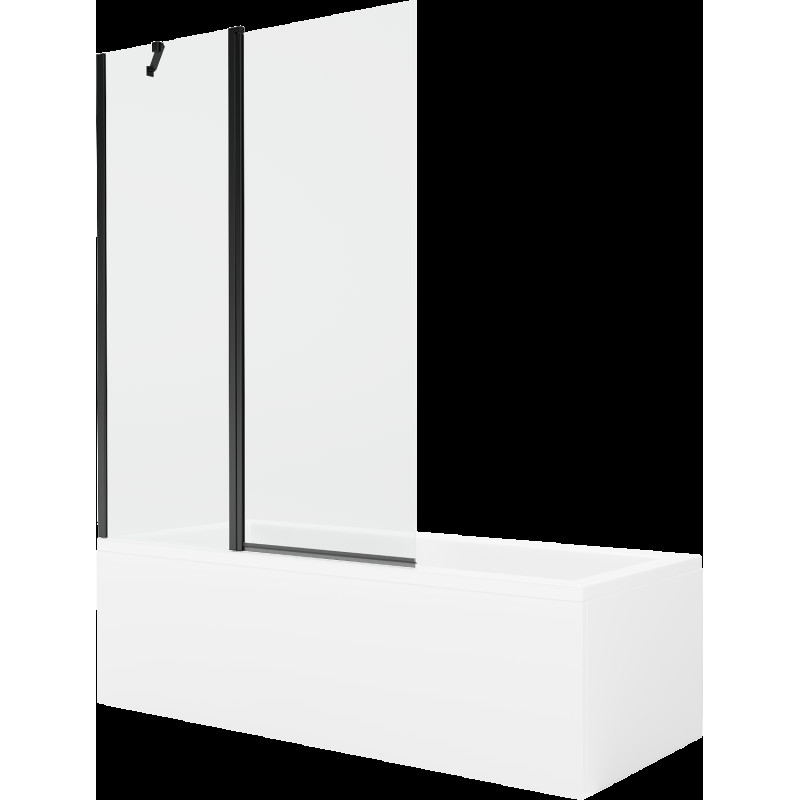 Mexen Cubik cadă dreptunghiulară de 150 x 70 cm cu panouri si paravan cu 1 aripă 120 cm, transparent, Neagră - 550315070X9412117