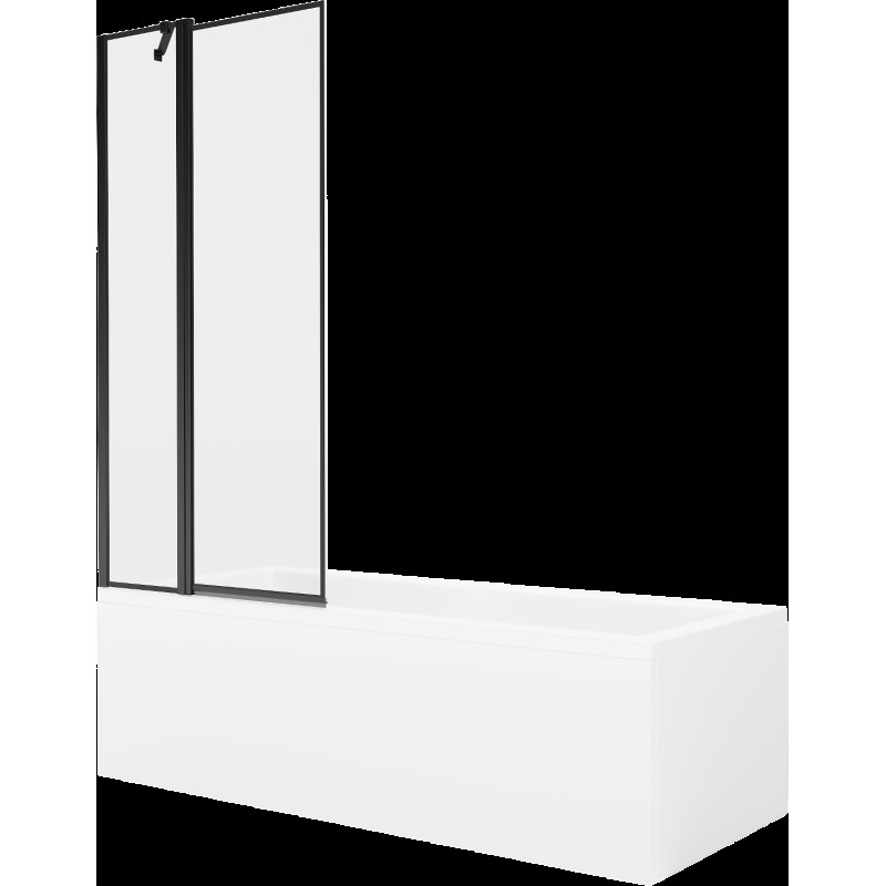 Mexen Cubik cadă dreptunghiulară de 160 x 70 cm cu panouri si paravan cu 1 aripă 80 cm, Model negru - 550316070X9408117070