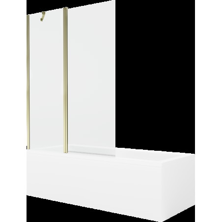 Mexen Cubik cadă dreptunghiulară de 160 x 70 cm cu panouri si paravan cu 1 aripă 120 cm, transparent, auriu - 550316070X94121150