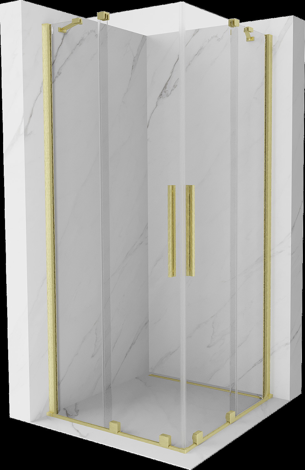 Mexen Velar Duo cabină de duș extensibilă 80 x 80 cm, transparent, auriu cu aspect periat - 871-080-080-02-55