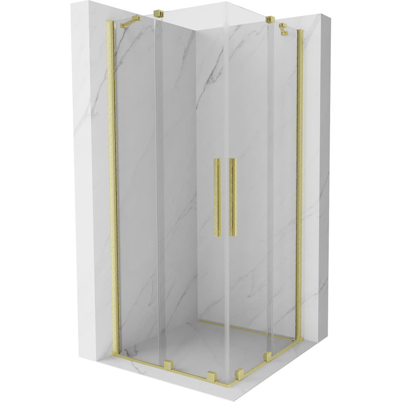 Mexen Velar Duo cabină de duș extensibilă 100 x 100 cm, transparent, auriu cu aspect periat - 871-100-100-02-55