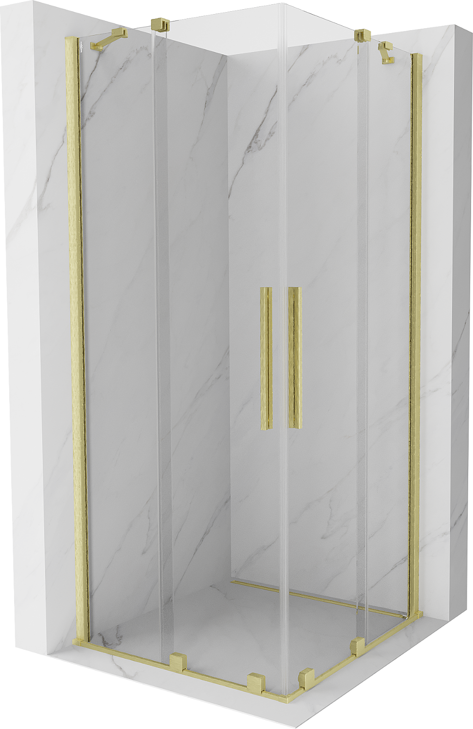 Mexen Velar Duo cabină de duș extensibilă 100 x 100 cm, transparent, auriu cu aspect periat - 871-100-100-02-55