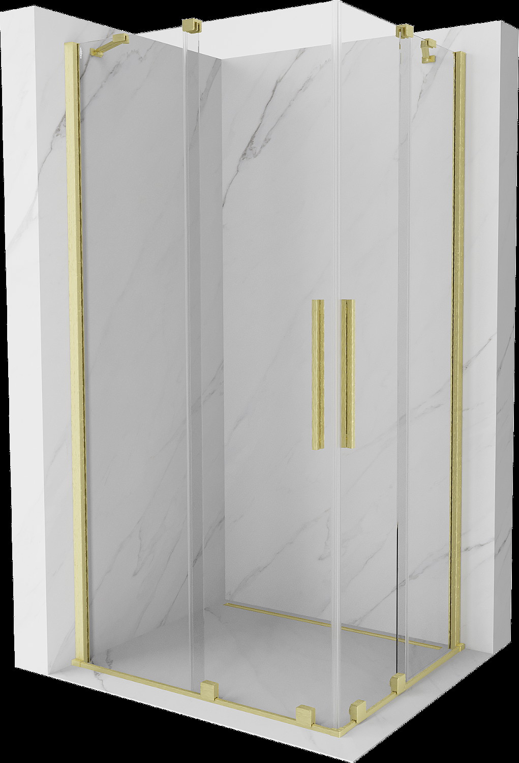 Mexen Velar Duo cabină de duș extensibilă 90 x 80 cm, transparent, auriu cu aspect periat - 871-090-080-02-55