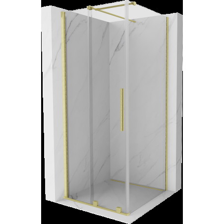 Mexen Velar cabină de duș extensibilă 90 x 90 cm, transparent, auriu cu aspect periat - 871-090-090-01-55