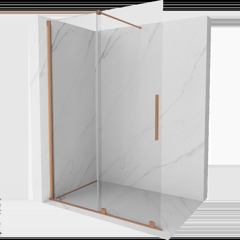 Mexen Velar perete de duș extensibil Walk-in 130 x 200 cm, sticlă transparentă 8 mm, cupru periat - 871-130-000-03-65