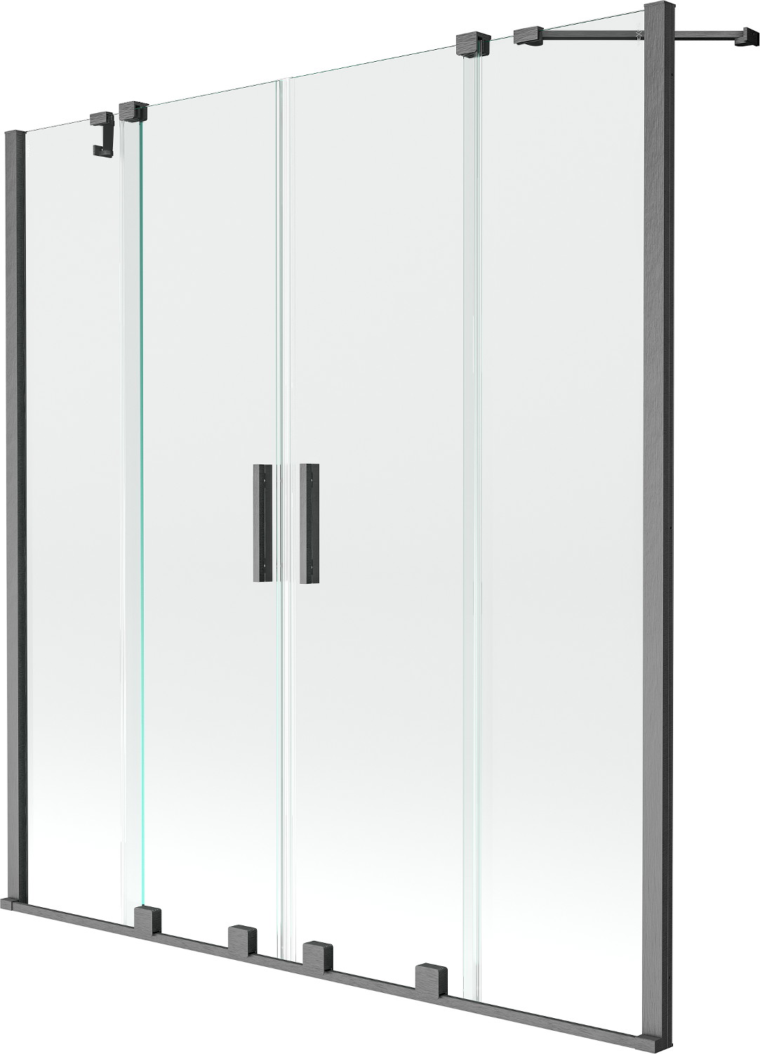 Mexen Velar Duo paravan cadă 2-aripi culisant 150 x 150 cm, transparent, gun gray cu aspect periat - 896-150-000-02-66