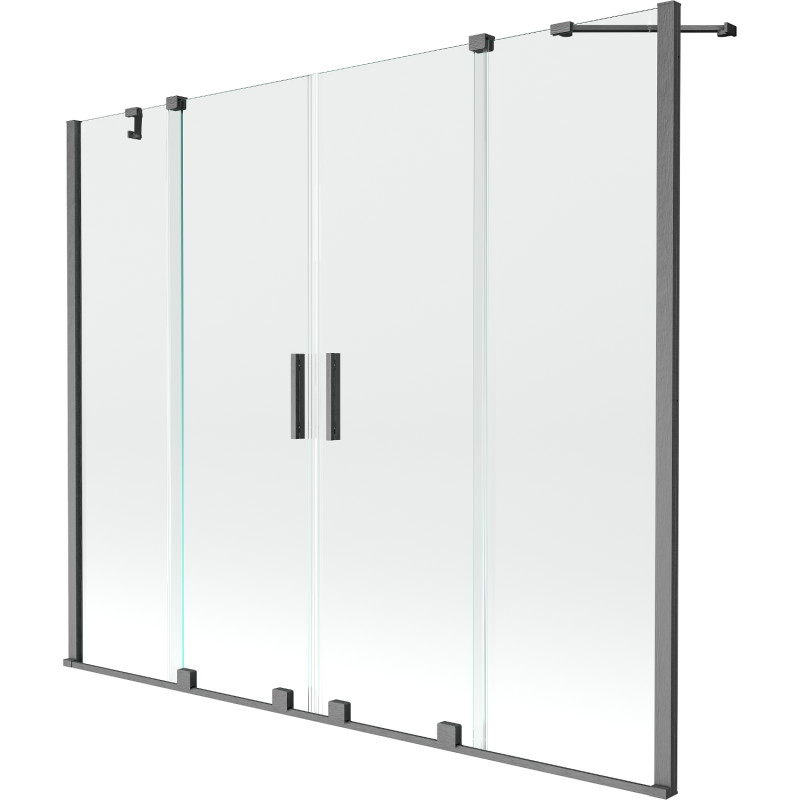 Mexen Velar Duo paravan cadă 2-aripi culisant 180 x 150 cm, transparent, gun gray cu aspect periat - 896-180-000-02-66