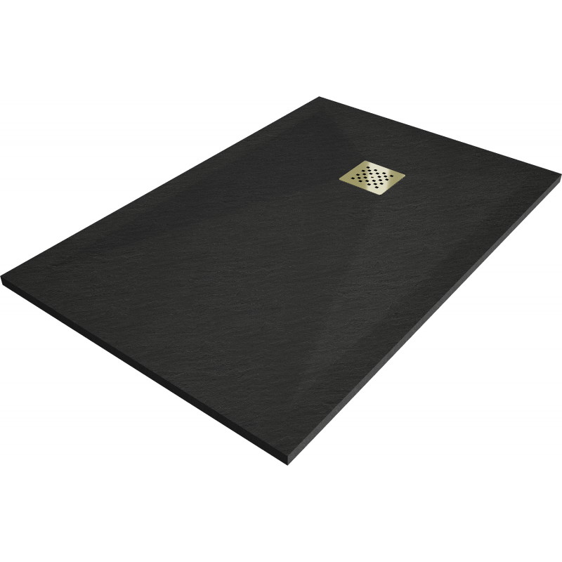 Mexen Stone+ bazin compozit dreptunghiular 110 x 90 cm, negru, capac auriu - 44709011-G