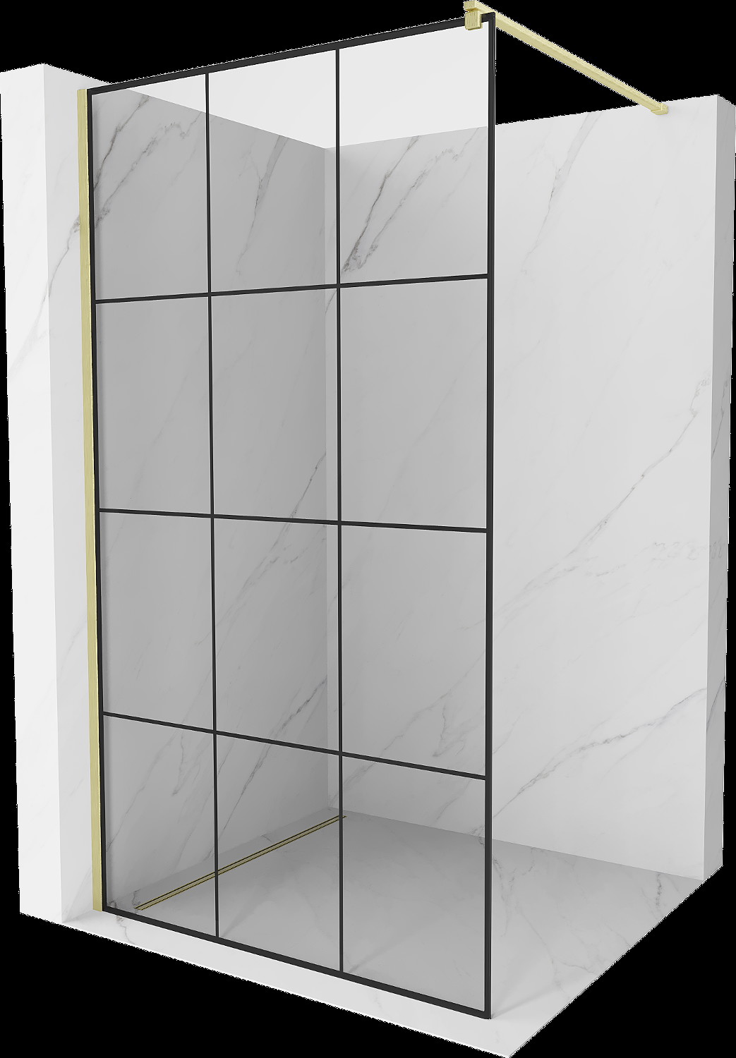 Mexen Kioto perete de duș Walk-in 100 x 200 cm, model negru 8 mm, finisaj auriu periat - 800-100-101-55-77