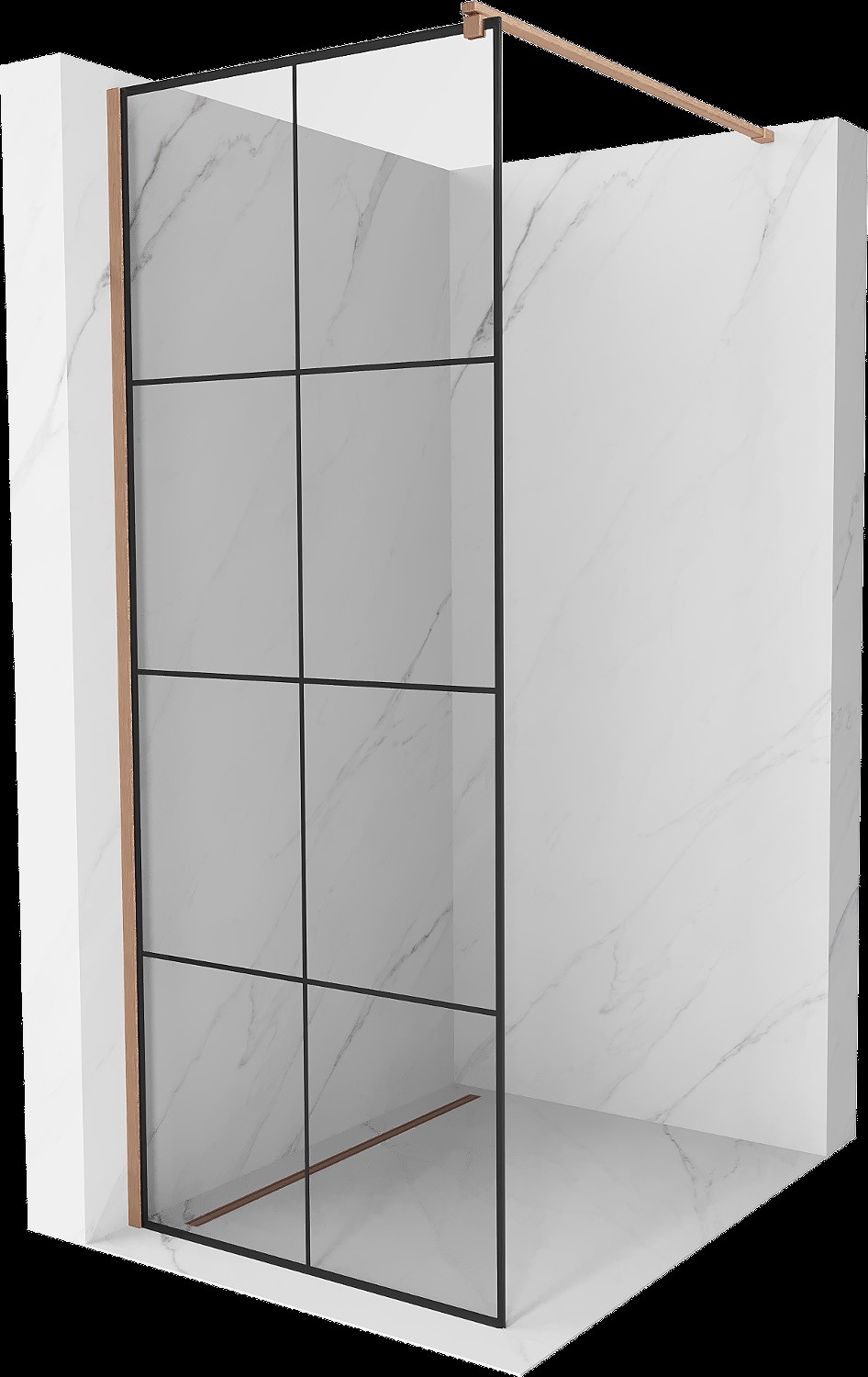 Mexen Kioto perete Walk-in 80 x 200 cm, model negru 8 mm, cu finisaj din cupru periat - 800-080-101-65-77