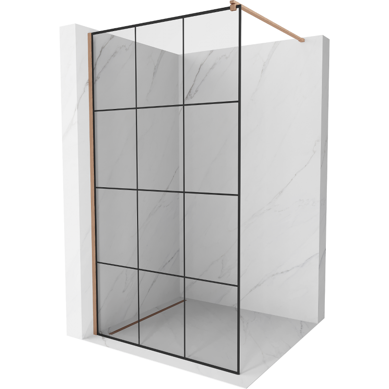 Mexen Kioto cabine de duș Walk-in 100 x 200 cm, model negru 8 mm, cupru periat - 800-100-101-65-77