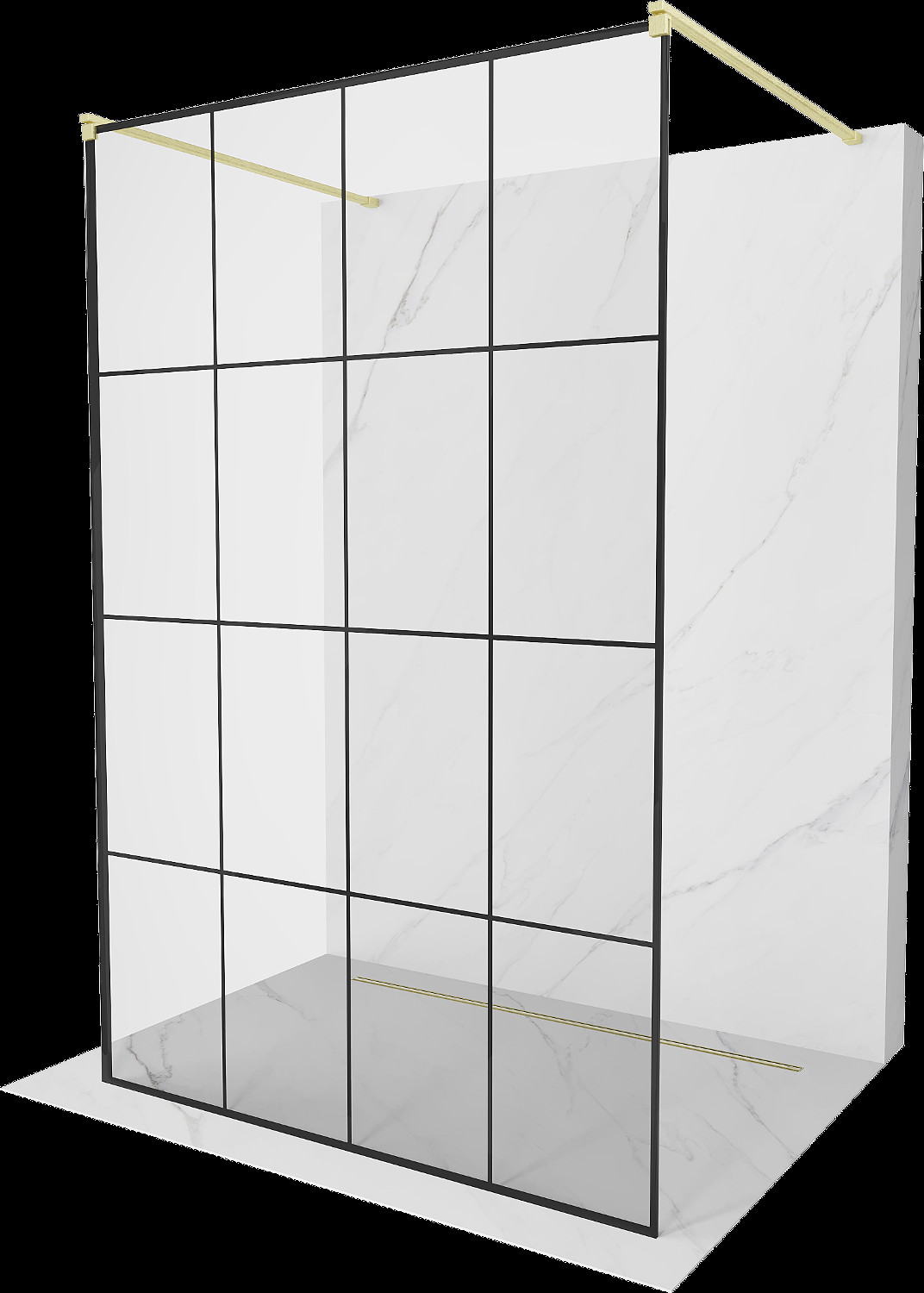 Mexen Kioto perete de duș freestanding 140 x 200 cm, model negru 8 mm, finisaj aurit