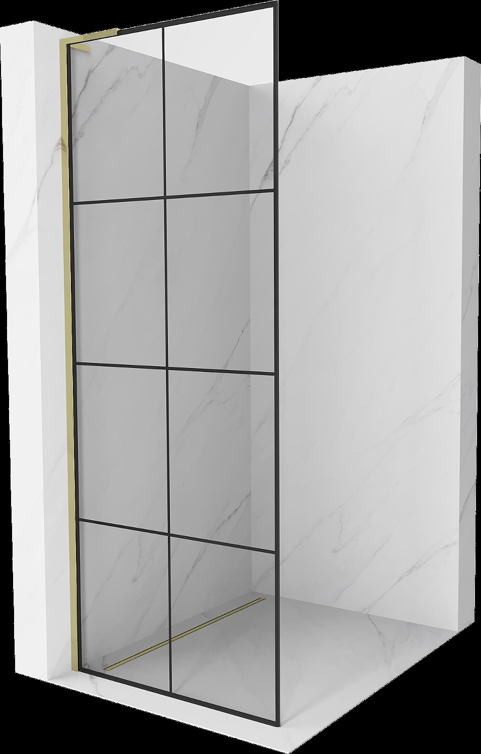 Mexen Kioto L perete duș Walk-in 80 x 200 cm, model negru, aurie - 800-080-103-50-77