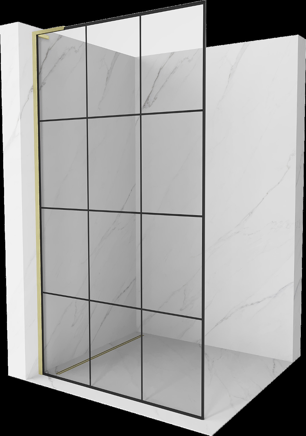 Mexen Kioto L perete duș Walk-in 100 x 200 cm, model negru, finisaj auriu periat - 800-100-103-55-77