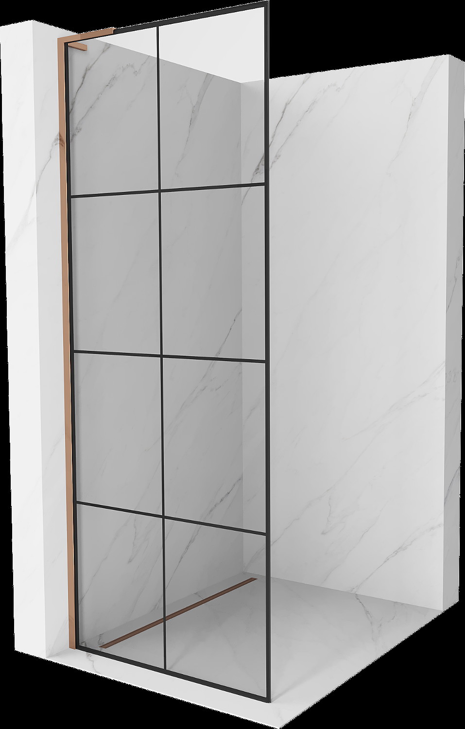 Mexen Kioto L perete de duș Walk-in 70 x 200 cm, model negru, aur roz - 800-070-103-60-77