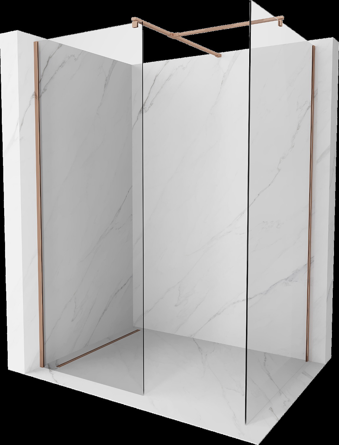 Mexen Kioto perete duş Walk-in 120 x 105 cm, transparent, aur roz - 800-120-202-60-00-105