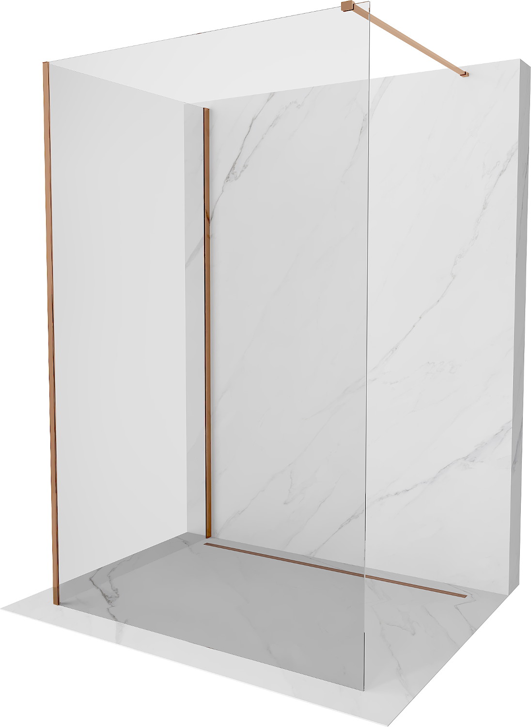 Mexen Kioto panou de duş Walk-in 125 x 70 cm, transparent, aur roz - 800-125-212-60-00-070