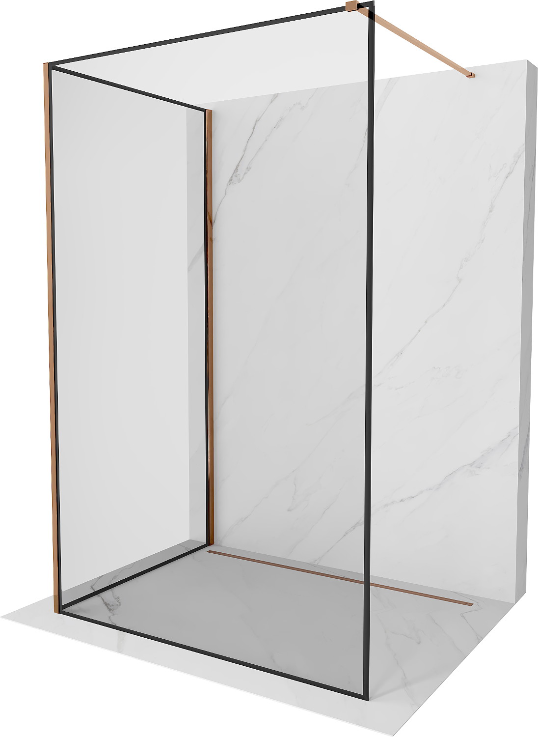 Mexen Kioto perete de duș Walk-in 110 x 80 cm, model negru, aur roz - 800-110-212-60-70-080