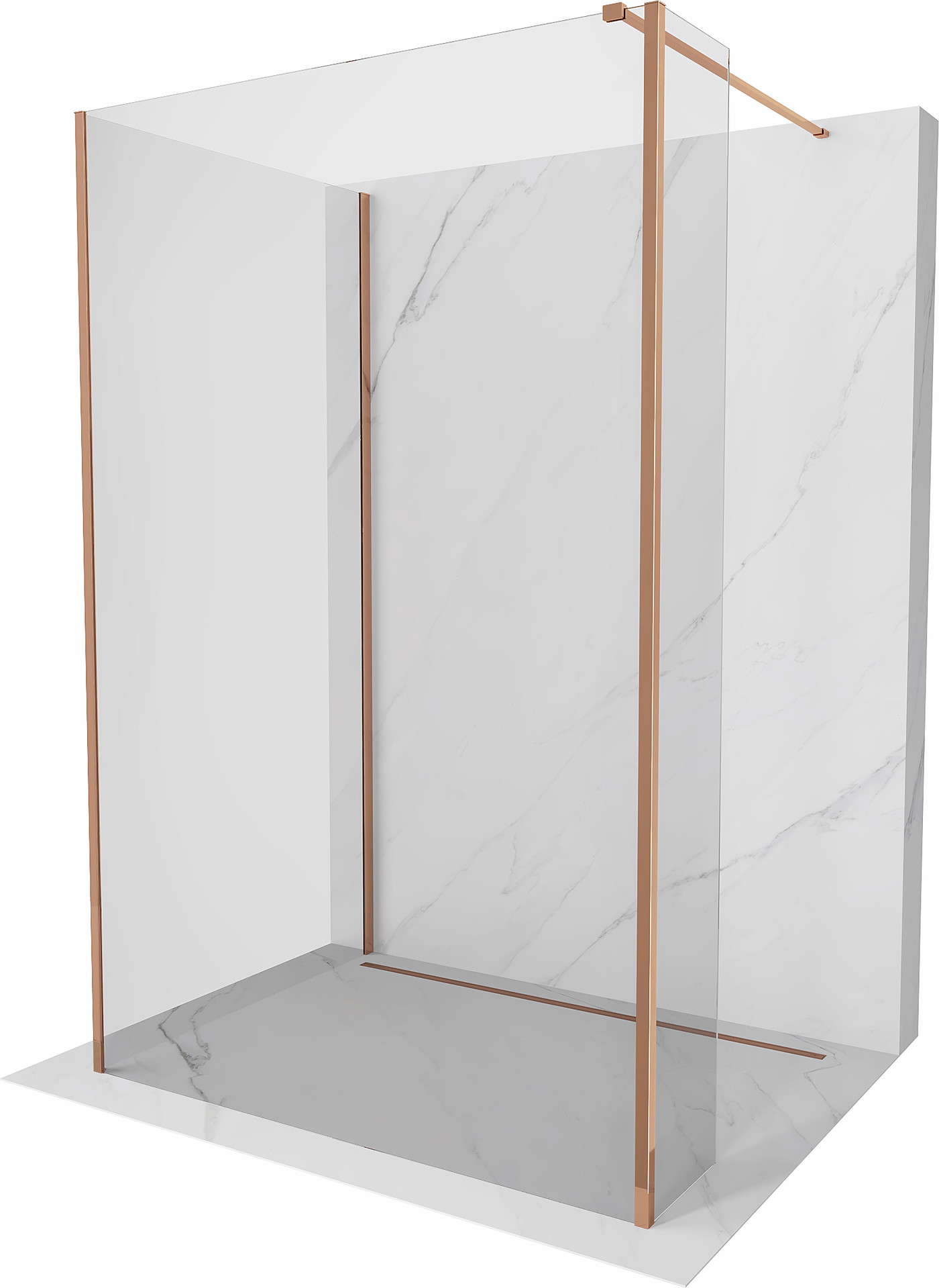 Mexen Kioto perete de duș Walk-in 125 x 70 x 30 cm, transparent, aur roz - 800-125-070-221-60-00-030