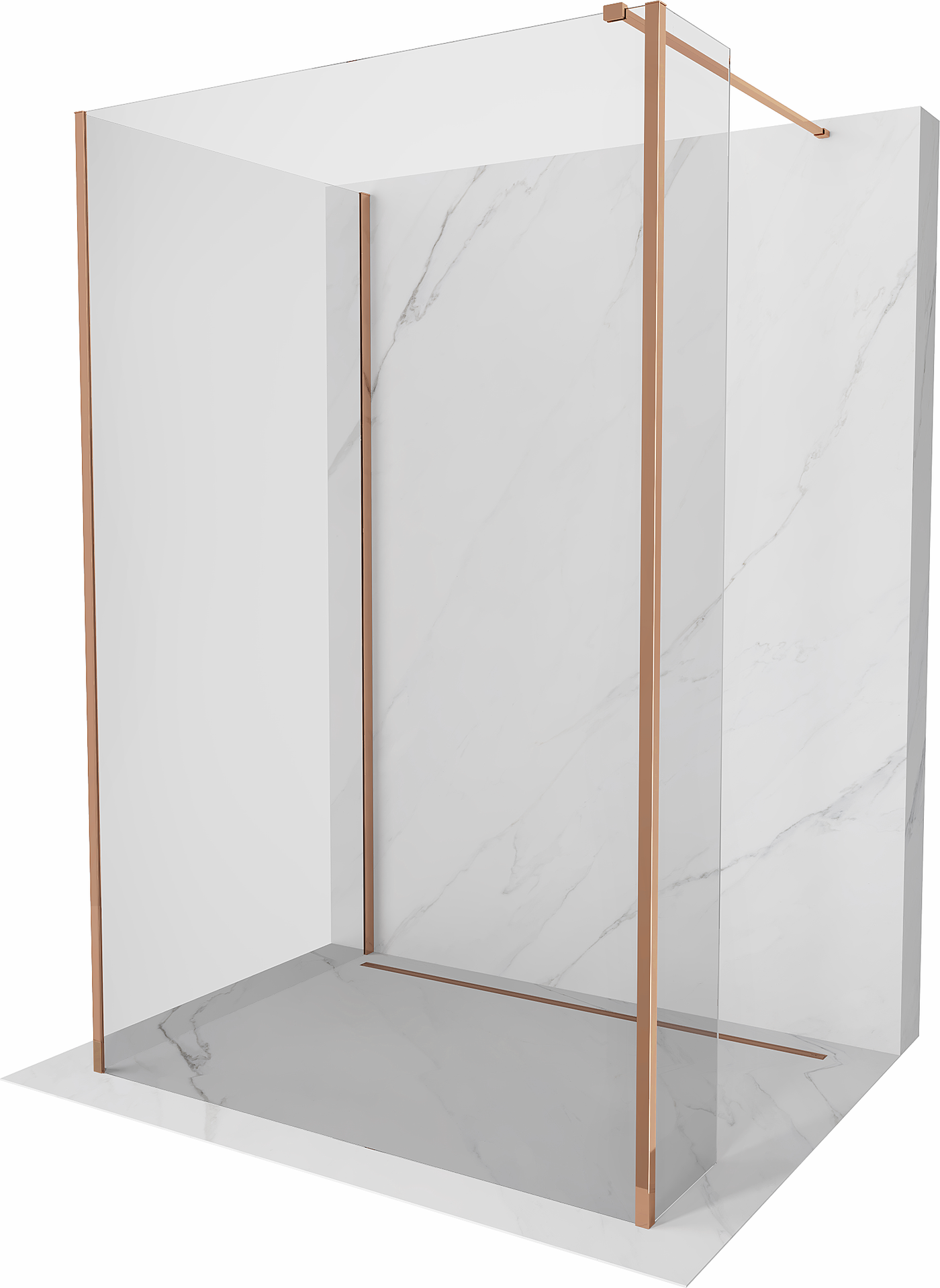 Mexen Kioto perete de duș Walk-in 135 x 70 x 30 cm, transparent, aur roz - 800-135-070-221-60-00-030