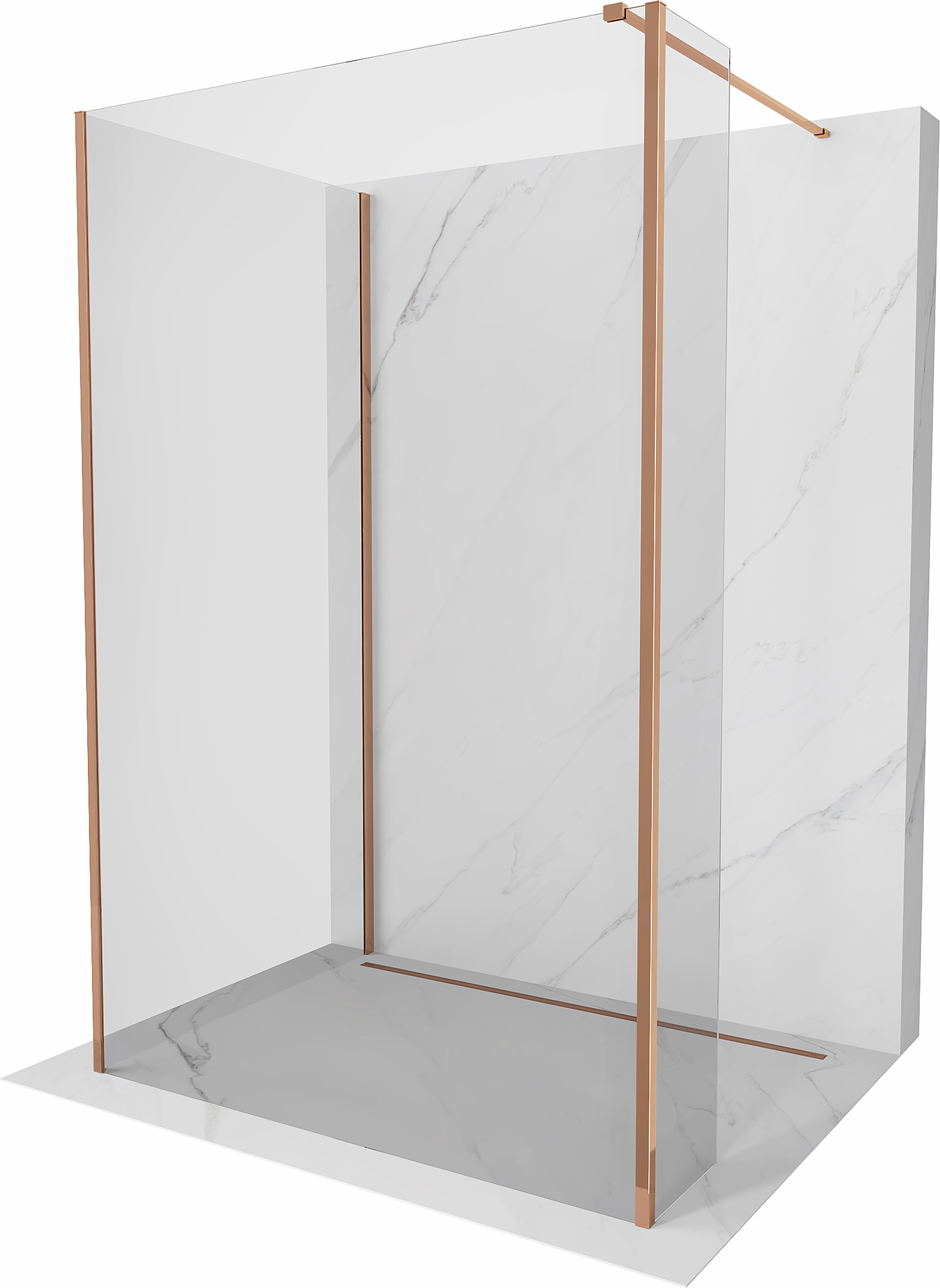 Mexen Kioto perete de duș Walk-in 130 x 70 x 40 cm, transparent, aur roz - 800-130-070-221-60-00-040