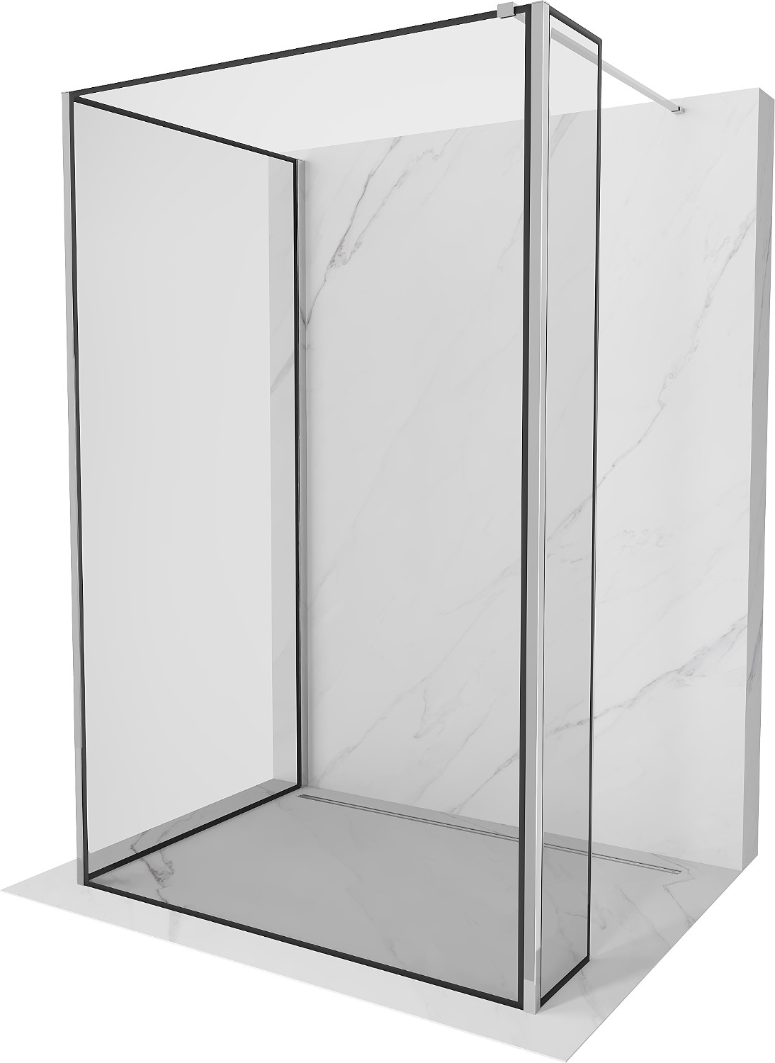 Mexen Kioto perete de duş Walk-in 90 x 80 x 30 cm, model negru, crom - 800-090-080-221-01-70-030