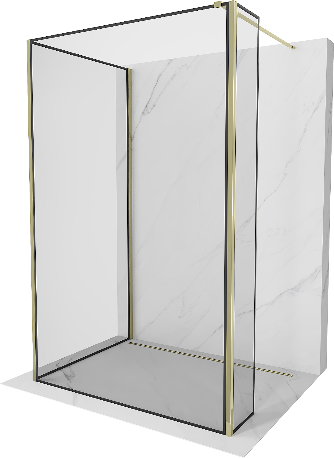 Mexen Kioto perete duş Walk-in 140 x 70 x 30 cm, model negru, finisaj auriu - 800-140-070-221-50-70-030