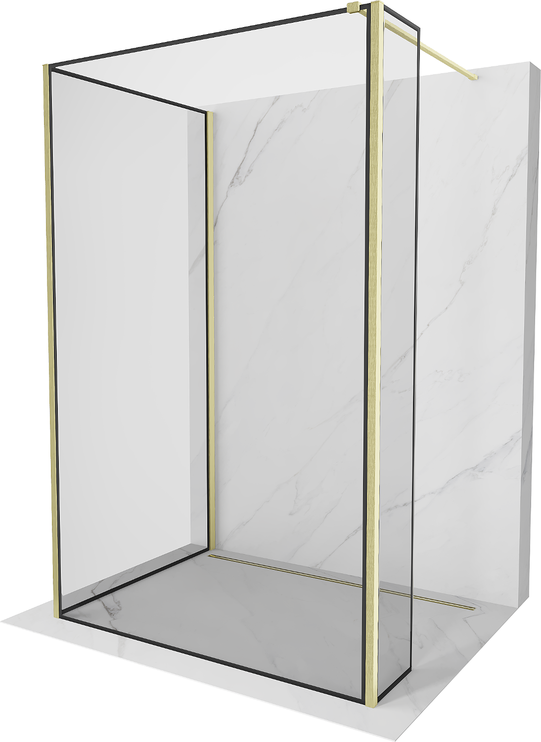 Mexen Kioto perete de duș Walk-in 120 x 90 x 40 cm, model negru, finisaj aurii periat - 800-120-090-221-55-70-040