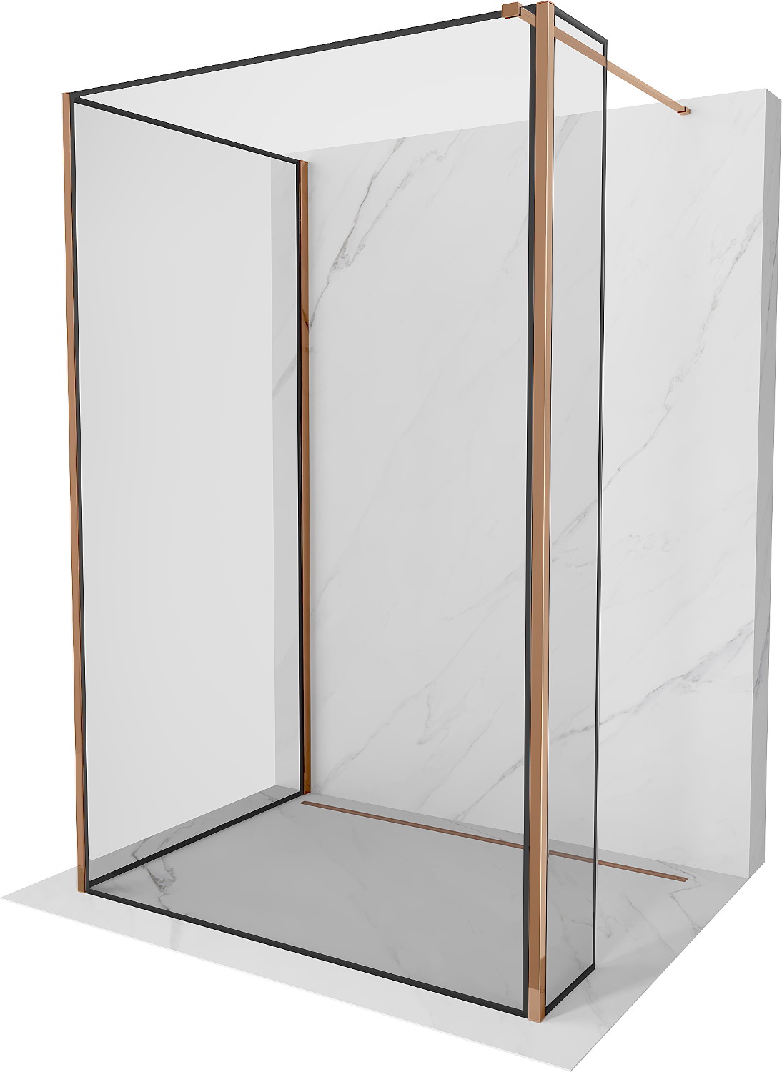 Mexen Kioto perete de duș Walk-in 140 x 70 x 30 cm, model negru, aur roz - 800-140-070-221-60-70-030