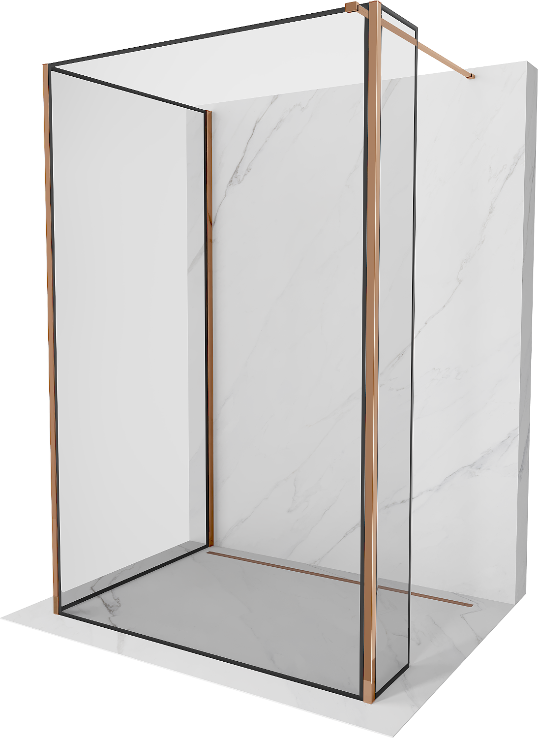 Mexen Kioto perete de duș Walk-in 100 x 80 x 30 cm, model negru, aur roz - 800-100-080-221-60-70-030