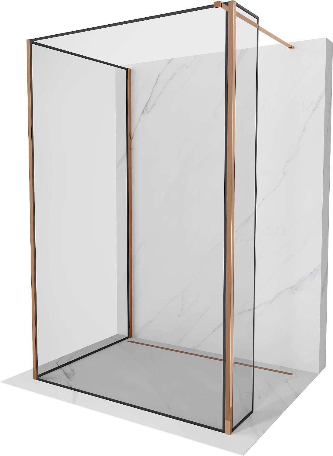 Mexen Kioto panou de duș Walk-in 140 x 70 x 40 cm, model negru, aur roz - 800-140-070-221-60-70-040