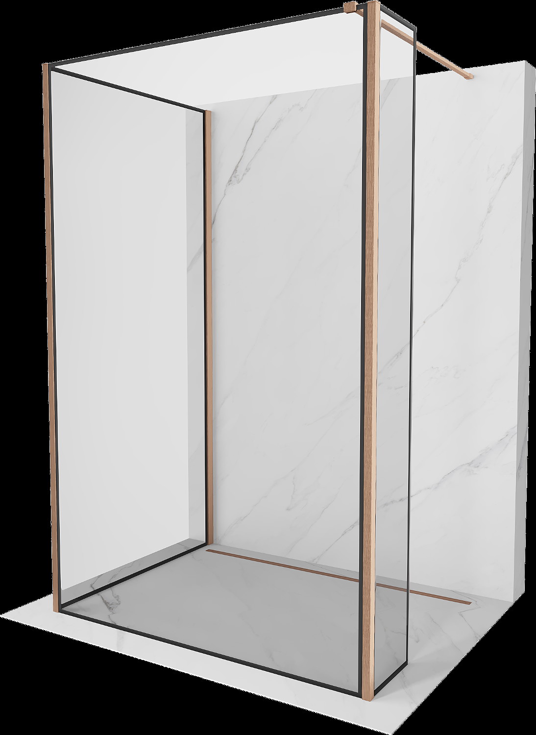 Mexen Kioto perete de duş Walk-in 100 x 90 x 30 cm, model negru, cupru periat - 800-100-090-221-65-70-030