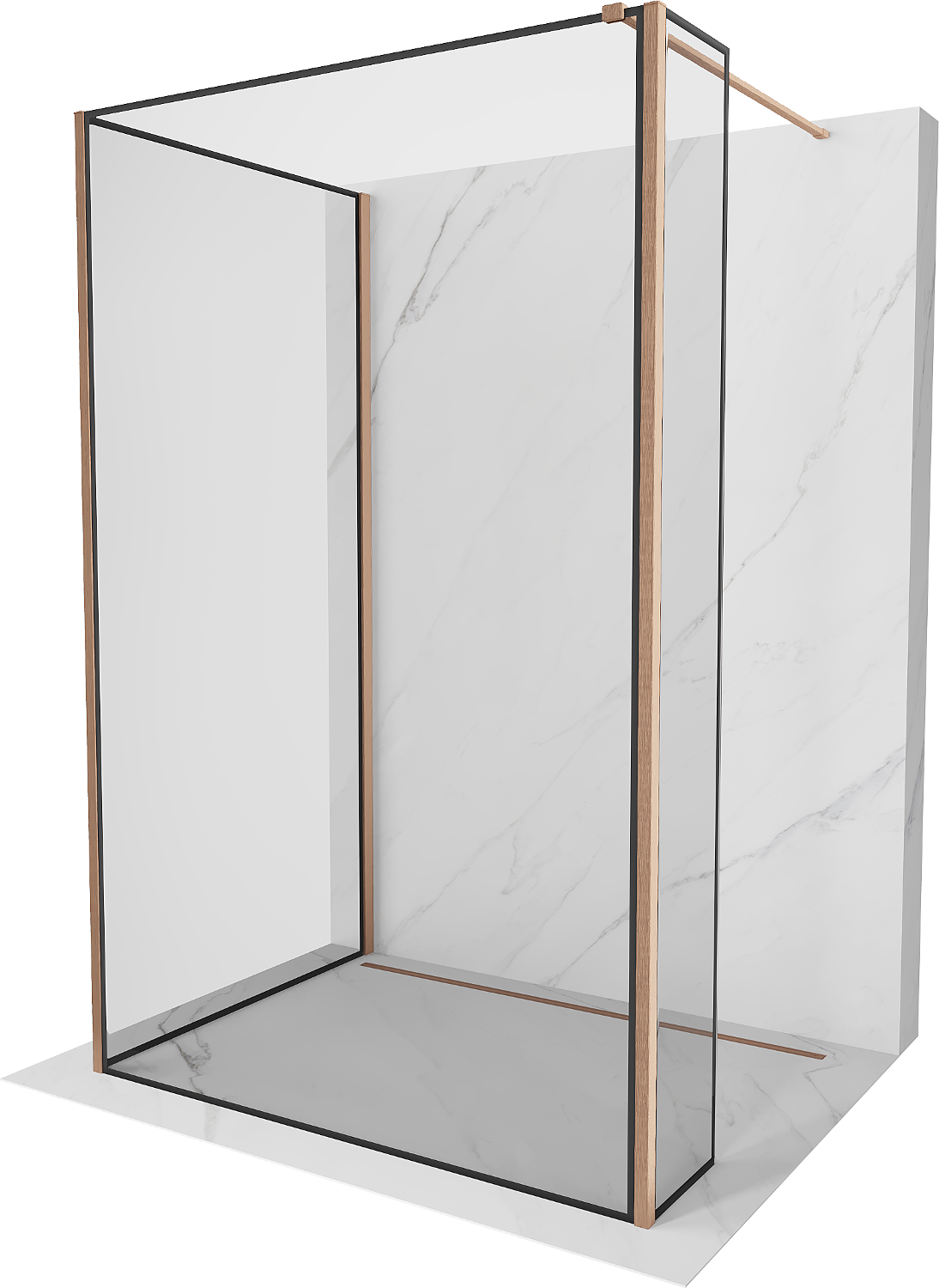 Mexen Kioto perete de duș Walk-in 120 x 110 x 40 cm, model negru, cupru periat - 800-120-110-221-65-70-040