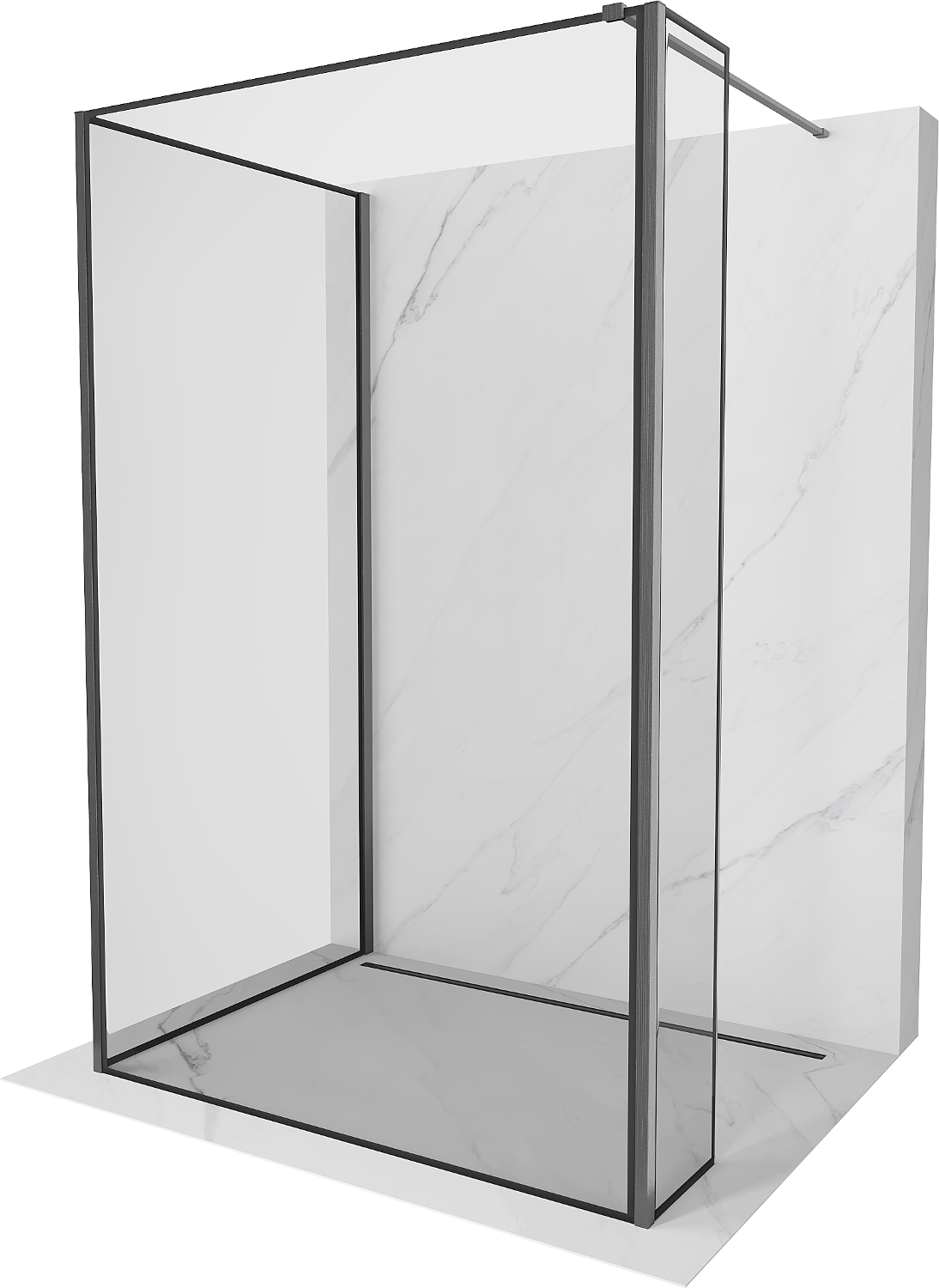 Mexen Kioto perete de duș Walk-in 120 x 80 x 30 cm, model negru, gri armat periat - 800-120-080-221-66-70-030